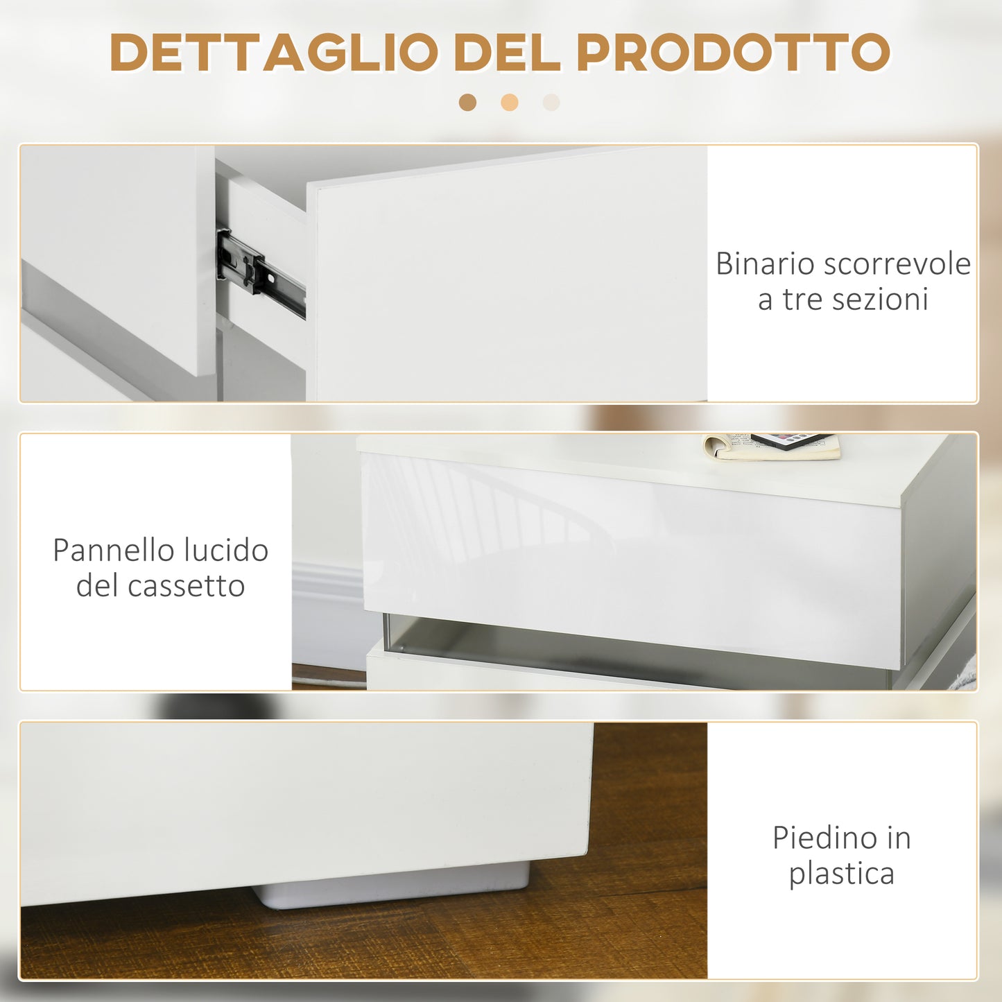 Bedside Table with Built-in RGB LED Light with 2 Drawers, 4 Light Modes and 16 Colors, Chipboard, 60x39x47cm, White