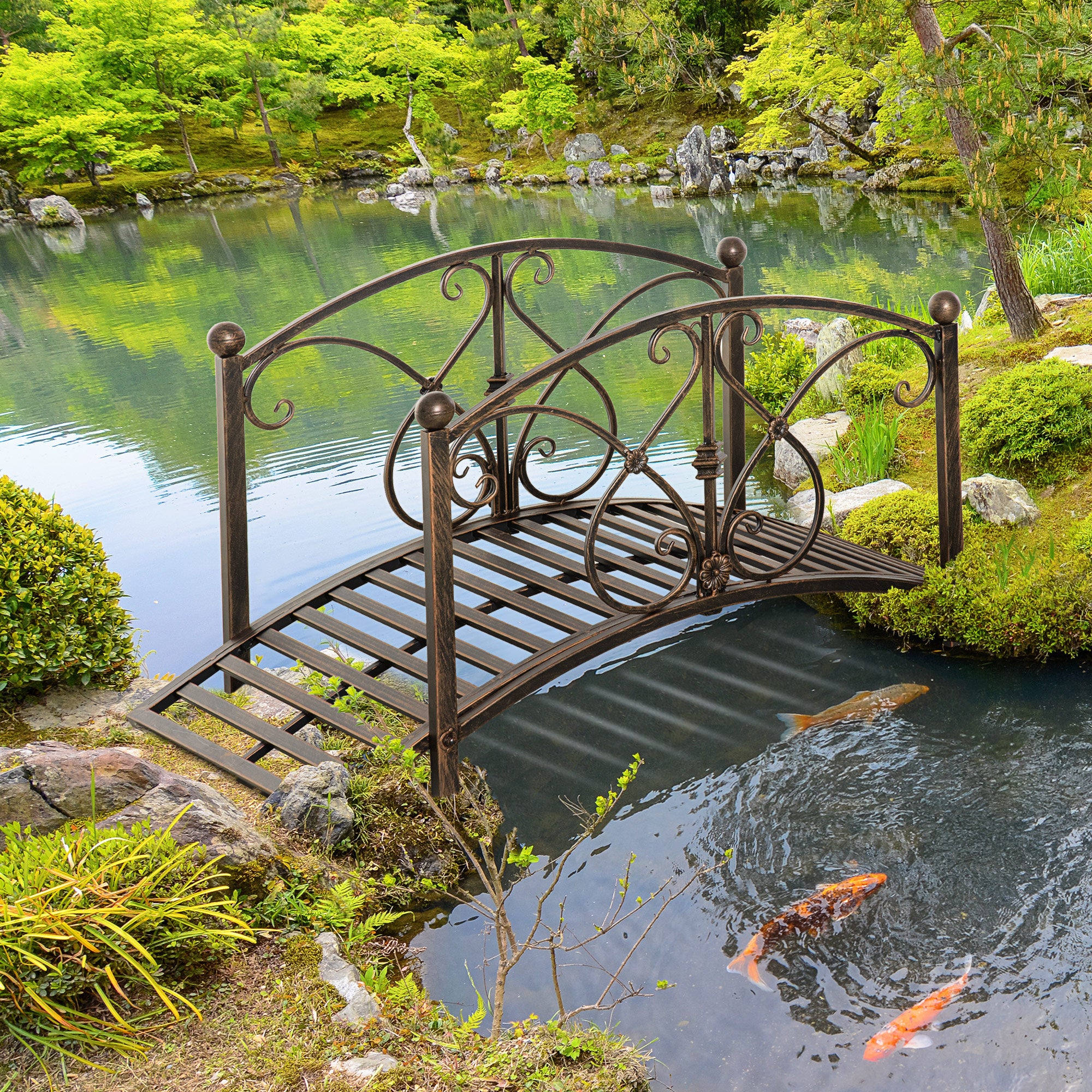 Outsunny Vintage Metal Garden Bridge with Floral Elements, 99x68x53cm, Black