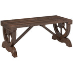 Outsunny 2-Seater Garden Bench with Wheel Design, Outdoor Slatted Fir Wood Bench, Patio and Backyard Terrace Bench, 98x50x39.5 cm, Brown