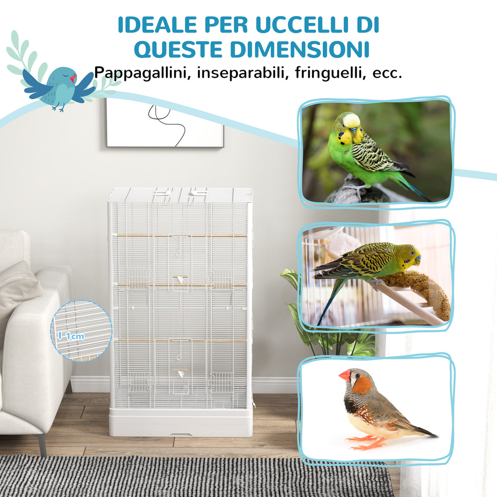 PawHut Bird Cage with Removable Tray and Perches, Parrot Aviary, 61x36.5x98 cm, White