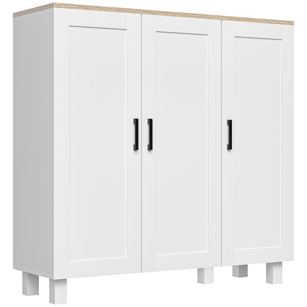 3-Door Wooden Kitchen Sideboard, Adjustable Shelves, Nordic Minimalist Style, 90x30x90cm, White