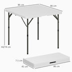 Folding Camping Table with 2 Adjustable Heights in HDPE and Metal, 86x86x74 cm, White