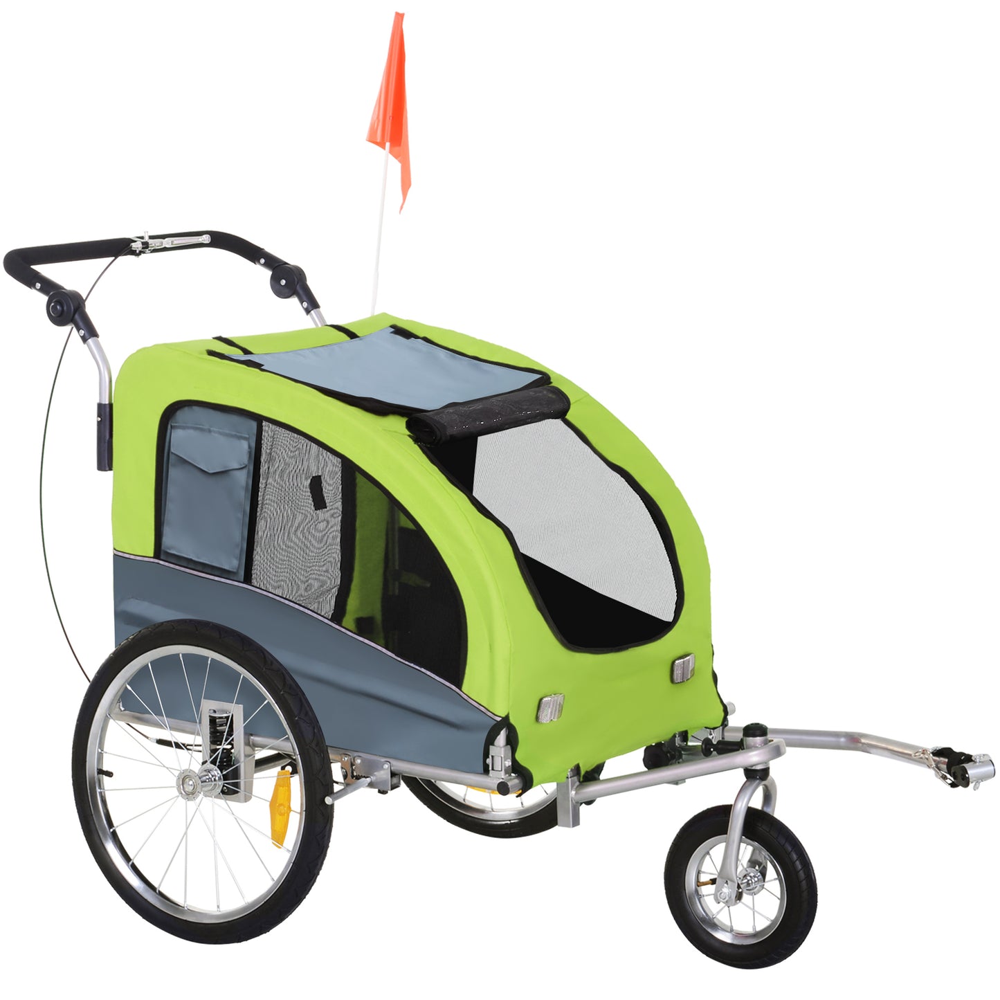 PawHut Bicycle Trailer for Medium Size Dogs with 2 Entrances with Windows and Sunroof, 126-155x83x108 cm, Green - Borgè