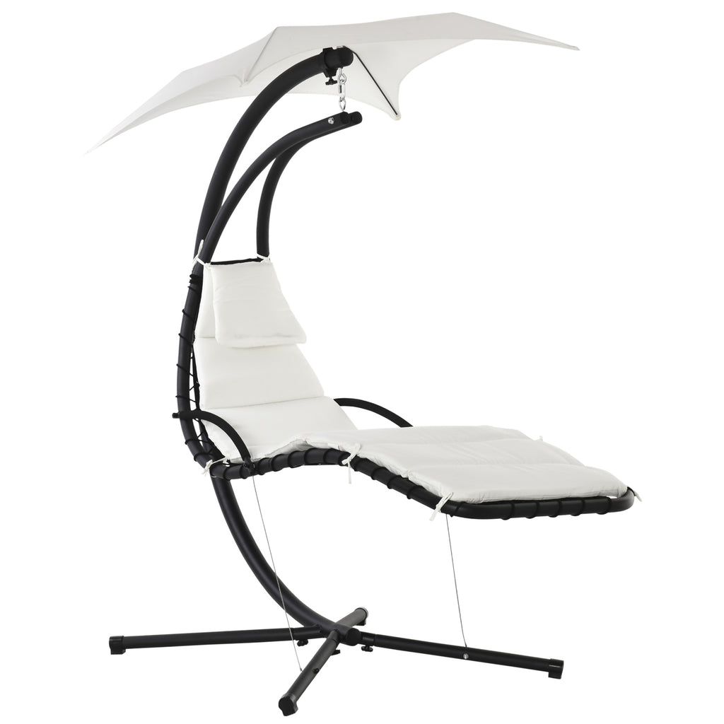 Hanging Garden Lounger, Padded Outdoor Hanging Lounger with Canopy, Cream 190x115x190cm