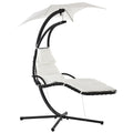 Hanging Garden Lounger, Padded Outdoor Hanging Lounger with Canopy, Cream 190x115x190cm