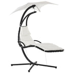Hanging Garden Lounger, Padded Outdoor Hanging Lounger with Canopy, Cream 190x115x190cm