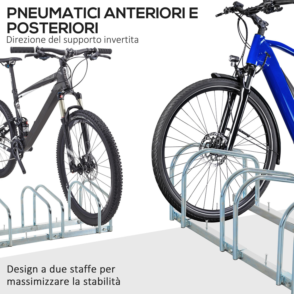 Floor or Wall Mounted Bike Rack, Steel Bike Storage for 3 Bikes, Wheels up to 55 mm, 70.5 x 33 x 27 cm, Silver