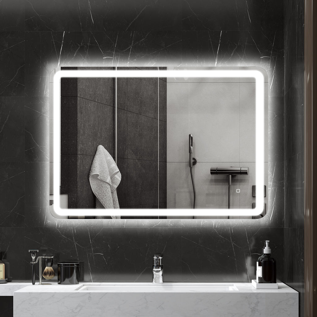 Bathroom Mirror with Touch Switch, 3-Temperature LED Light and Anti-Fog, 70x100cm