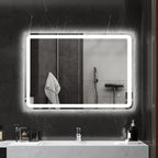 Bathroom Mirror with Touch Switch, 3-Temperature LED Light and Anti-Fog, 70x100cm