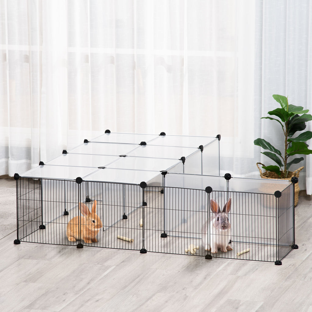 Modular Pet Playpen with 35x35 cm Panels and Accessories, Made of Steel and PP, 140x70x70 cm, Black