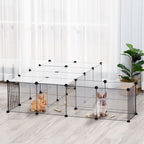 Modular Pet Playpen with 35x35 cm Panels and Accessories, Made of Steel and PP, 140x70x70 cm, Black