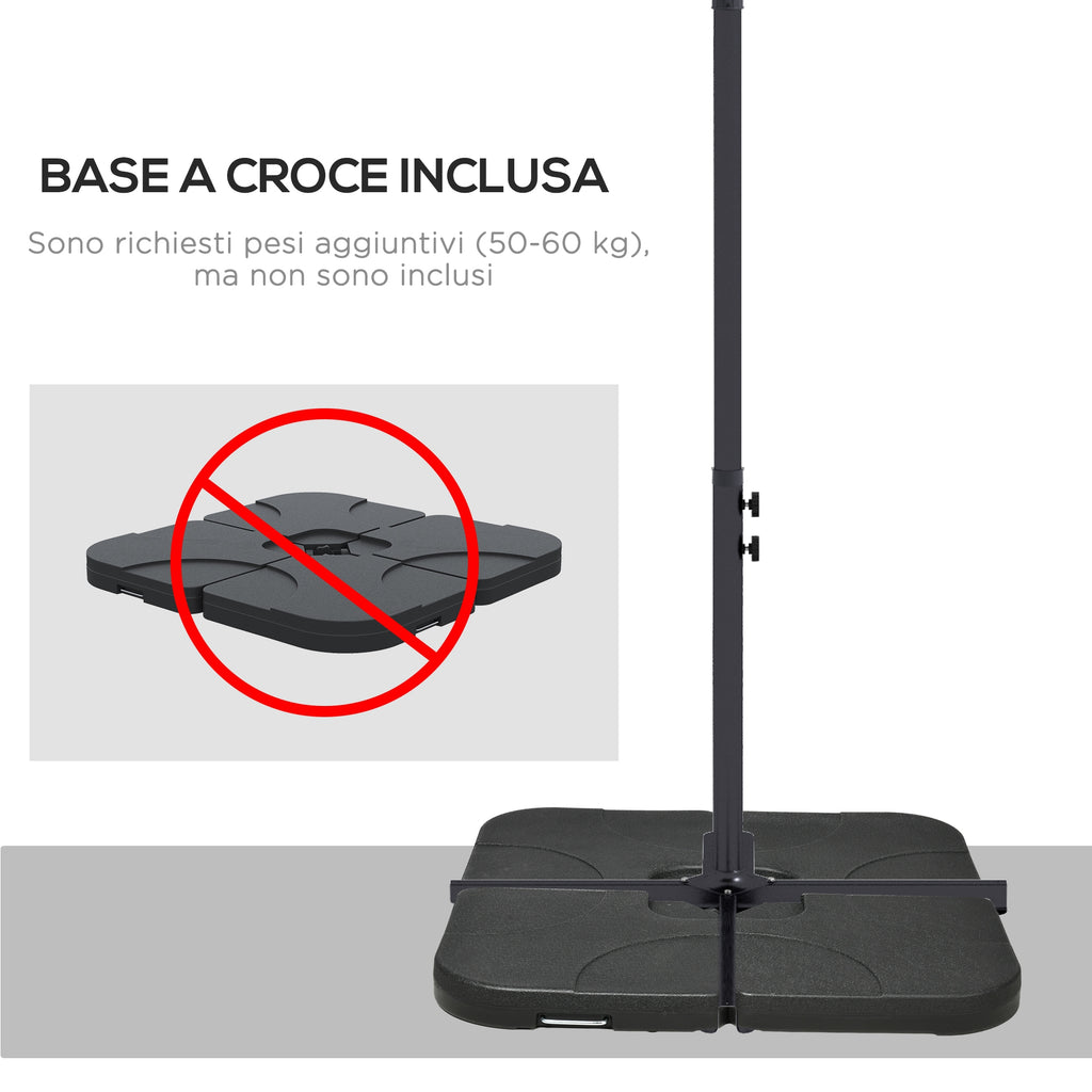 Decentralized Garden Umbrella with Cross Base and Crank Opening, 294x193cm, Gray - Borgè