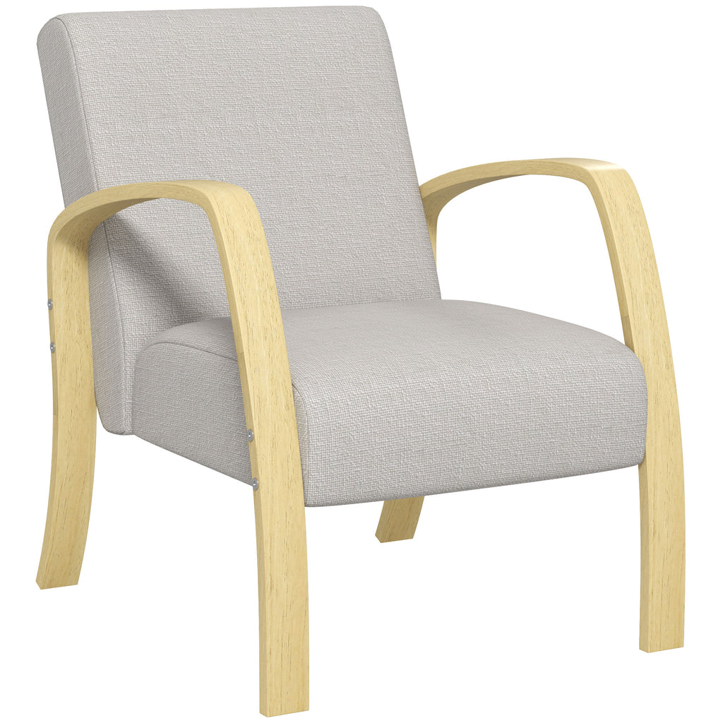 Modern Scandinavian Style Upholstered Fabric and Birch Wood Armchair, Grey