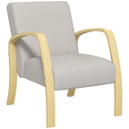 Modern Scandinavian Style Upholstered Fabric and Birch Wood Armchair, Grey