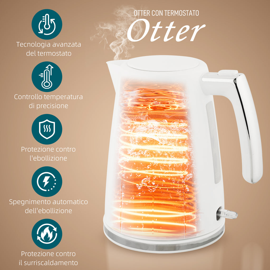 1.7L 2200W Electric Kettle with Thermostat and Double Toaster with 7 Browning Levels, White