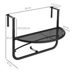 Outsunny Folding Railing Table with 3 Adjustable Heights, Metal, 60x45x50cm, Black