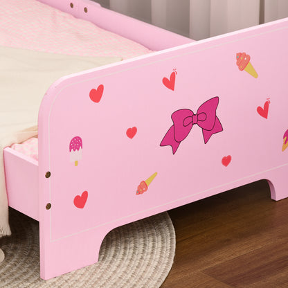 Children's Bed with Sides and Bows and Hearts Pattern, Age 3-6 Years, 143x74x59cm, Pink