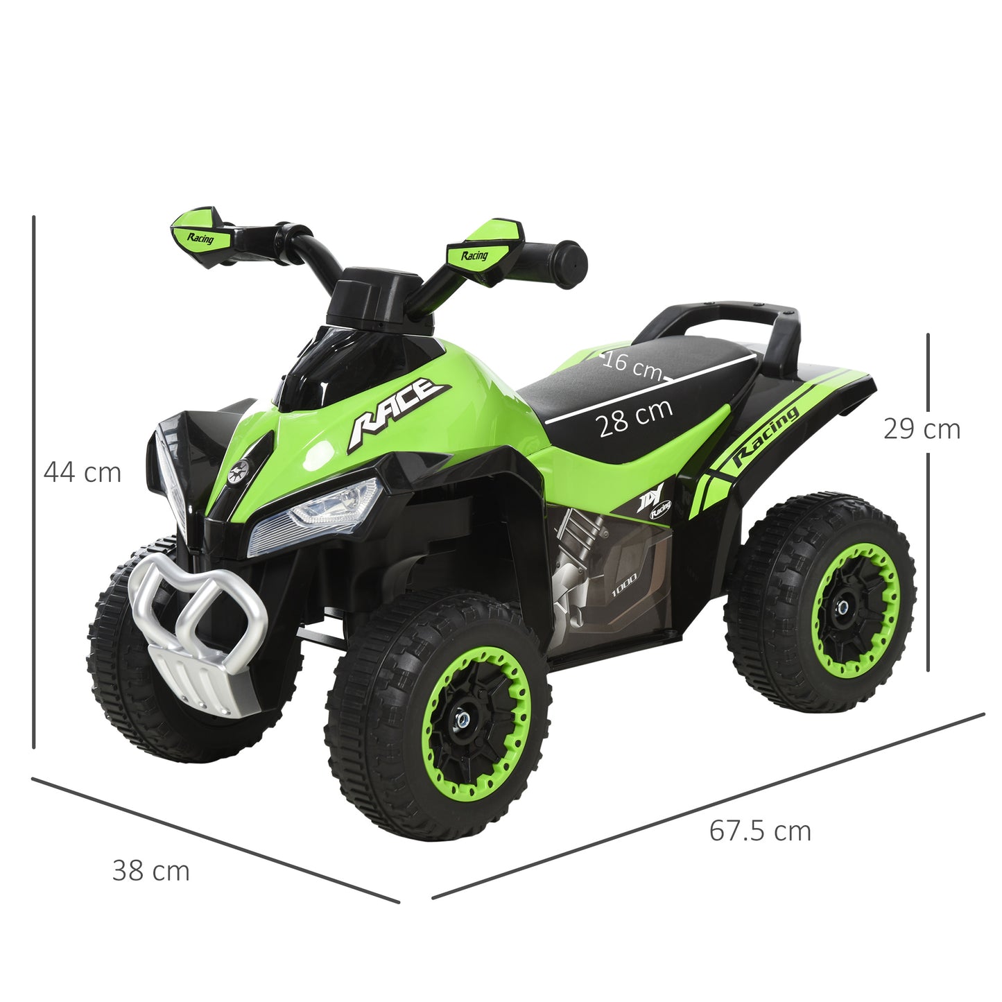 HOMCOM Quad for Children 18-36 Months Manually Pushed with Integrated Wheels, in PP and Metal, 44x67.5x38 cm, Green