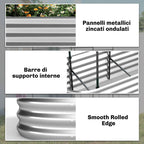 Outsunny Raised Outdoor Vegetable Garden with Trellis for Climbing Plants and Open Bottom, Steel, 200x60x103 cm, Silver