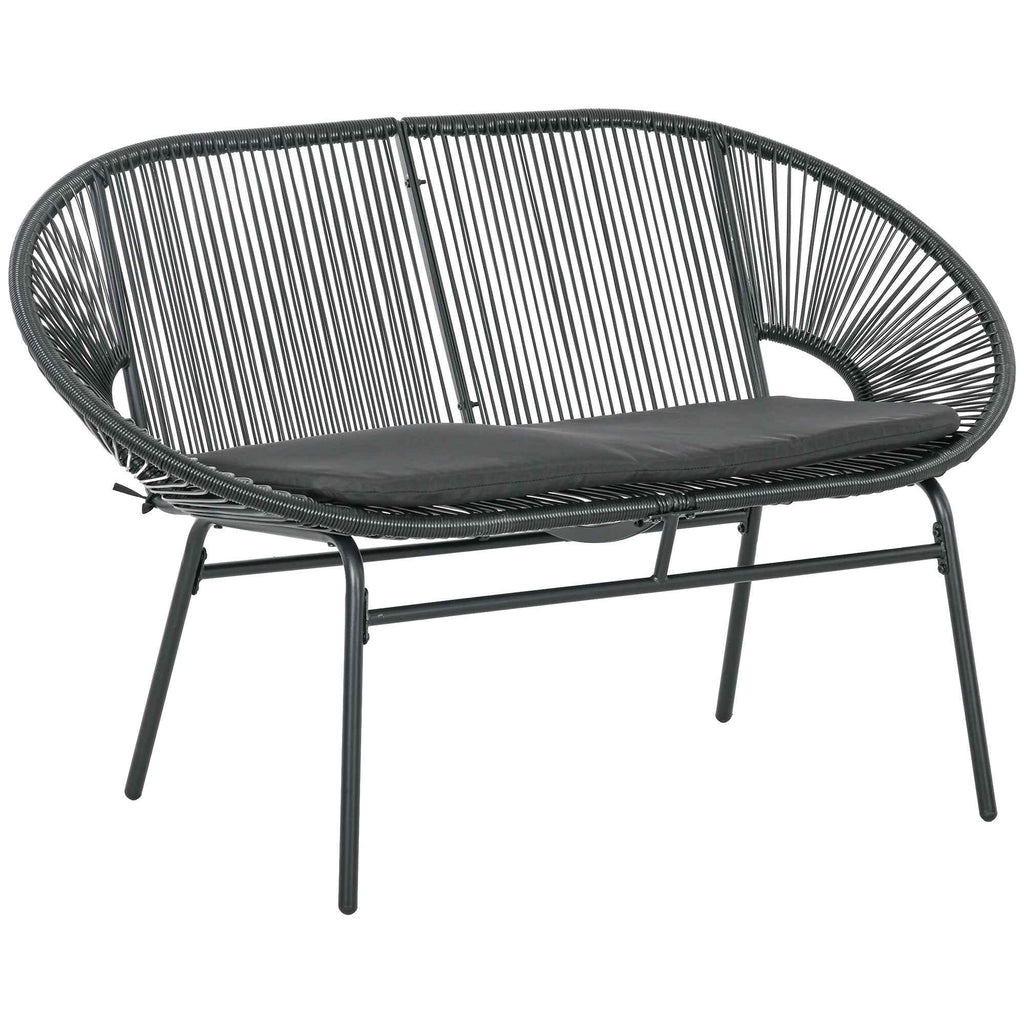 Outsunny 2-Seater Garden Sofa in PE Rattan and Steel with Cushions and Armrests, 132x72x83 cm, Black