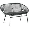 Outsunny 2-Seater Garden Sofa in PE Rattan and Steel with Cushions and Armrests, 132x72x83 cm, Black