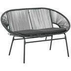 Outsunny 2-Seater Garden Sofa in PE Rattan and Steel with Cushions and Armrests, 132x72x83 cm, Black