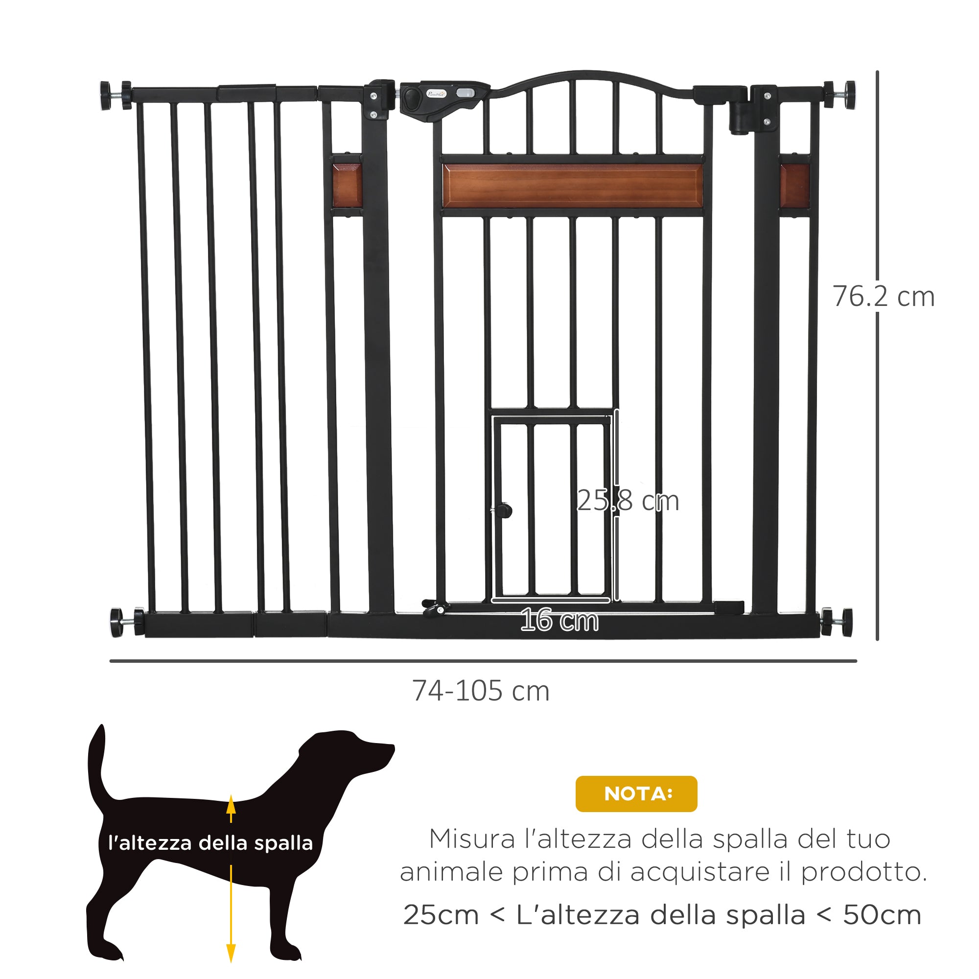 PawHut Automatic Dog Gate for Small and Medium Dogs, 74-105x76.2 cm, Black