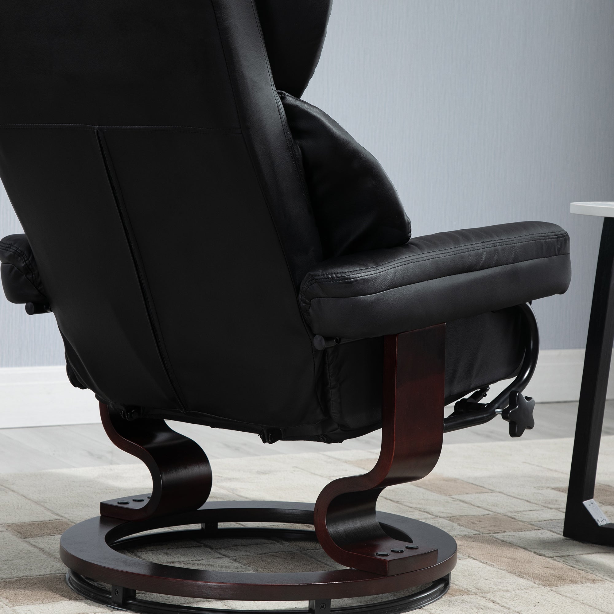 Relaxing Chair and Footstool, 145° Reclining with Swivel Seat in Faux Leather, Black