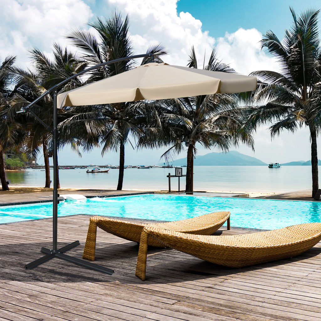 Ø2.7x2.7m Garden Umbrella with Adjustable Canopy, Light Brown