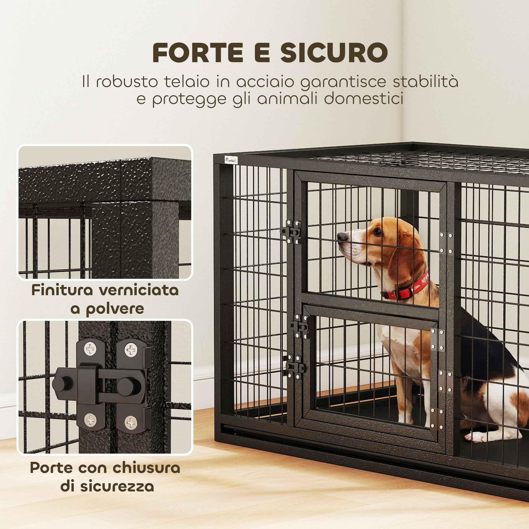PawHut Sturdy Dog Cage, 94x60x64 cm, with Removable Tray.