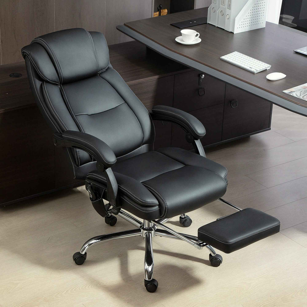 HOMCOM Heated Massage Office Chair, PU Leather Reclining Chair with Remote Control and Footrest, Black