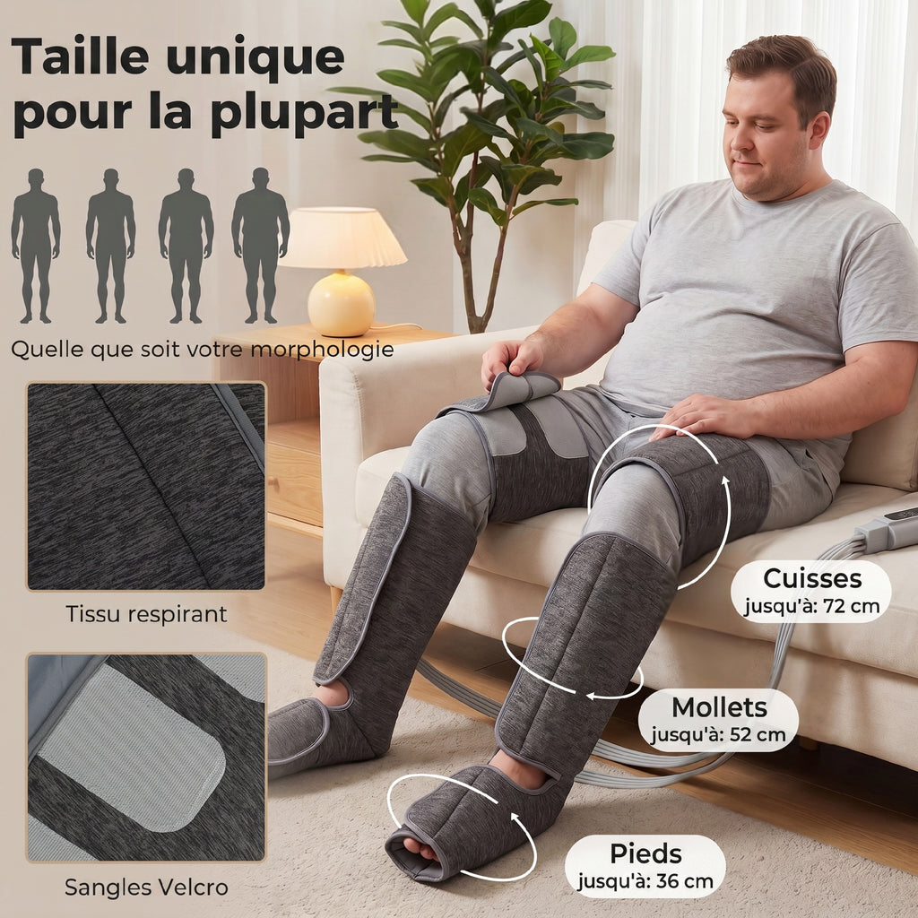 HOMCOM Air Compression Leg Massager with 3 Modes, 3 Intensities, 2 Heat Levels, 77x96x12 cm, Grey