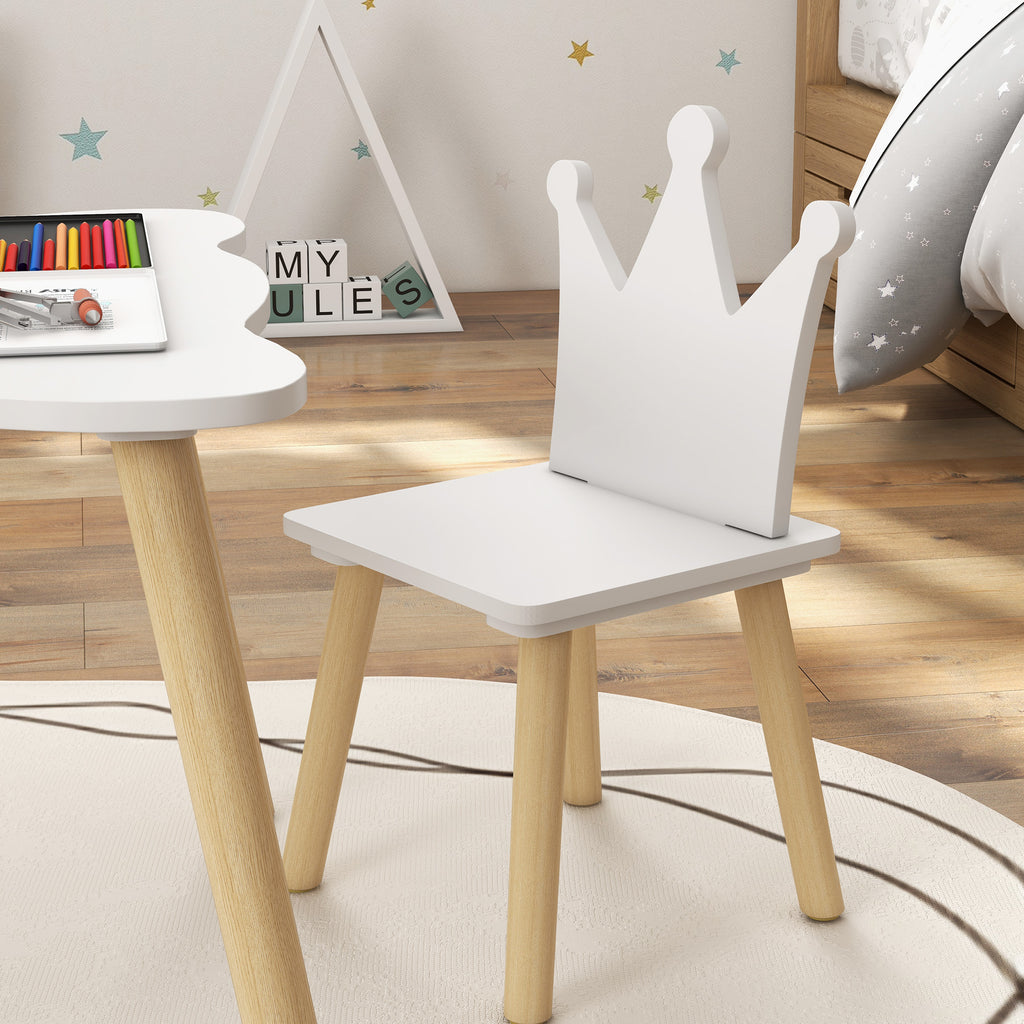 Children's Table and 2 Chairs Set with Crown Backrest, Ages 3-6 Years, White
