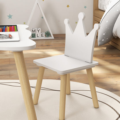 Children's Table and 2 Chairs Set with Crown Backrest, Ages 3-6 Years, White