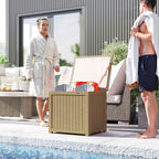 Outsunny 130L Outdoor Storage Chest with Lid, Hinges and Strap, Wooden, 63x51x58.5 cm, Brown