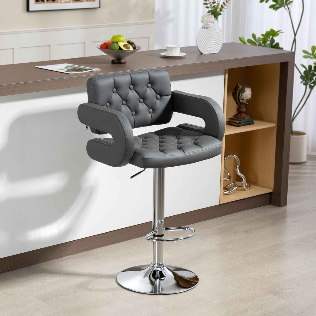 HOMCOM Adjustable Bar Stool, Extra Large Swivel PU Leather Seat, Grey