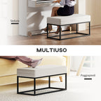 Modern Steel, Sponge and Velvet Fabric Entrance Bench with Adjustable Feet, 94x42x44 cm, Cream