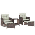 Outsunny 5-Piece Rattan and Steel Outdoor Set with 2 Ottomans, 2 Chairs and 2-Tier Coffee Table, Brown and Cream