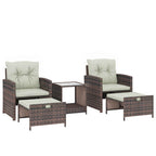 Outsunny 5-Piece Rattan and Steel Outdoor Set with 2 Ottomans, 2 Chairs and 2-Tier Coffee Table, Brown and Cream