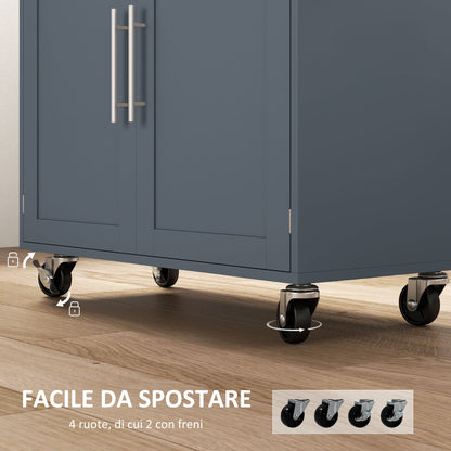 Wooden Kitchen Trolley with Drawer, Spice Rack and Cabinet, 109x40x89 cm, Grey and Wood Color