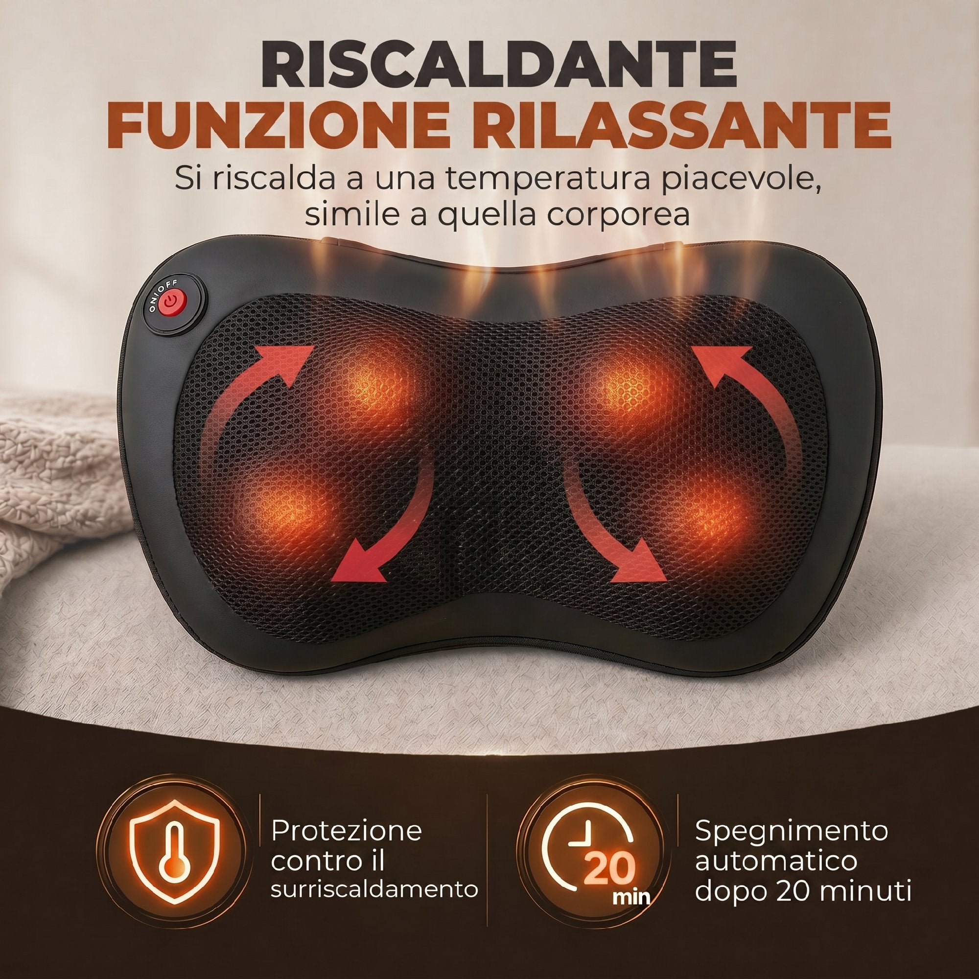 HOMCOM Back and Neck Massage Cushion with Heating and 4 Shiatsu Nodes, for Home, Office, Car, Black