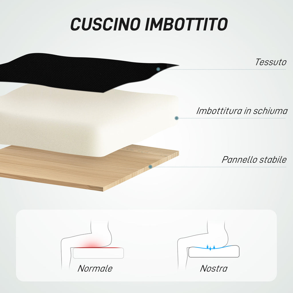 Swivel Chair with Footrest Ring and Curved Backrest, in Polyester, Foam and Plastic, 55x58x94 cm, Black