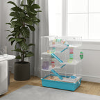 6 Level Hamster Cage with Tunnel, Wheel, Ramps, House, Bottle and Bowl, Blue