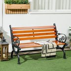 Outsunny 2-Seater Garden Bench in Aluminum and Wood with Slats and Armrests, 120x64x79cm, Teak