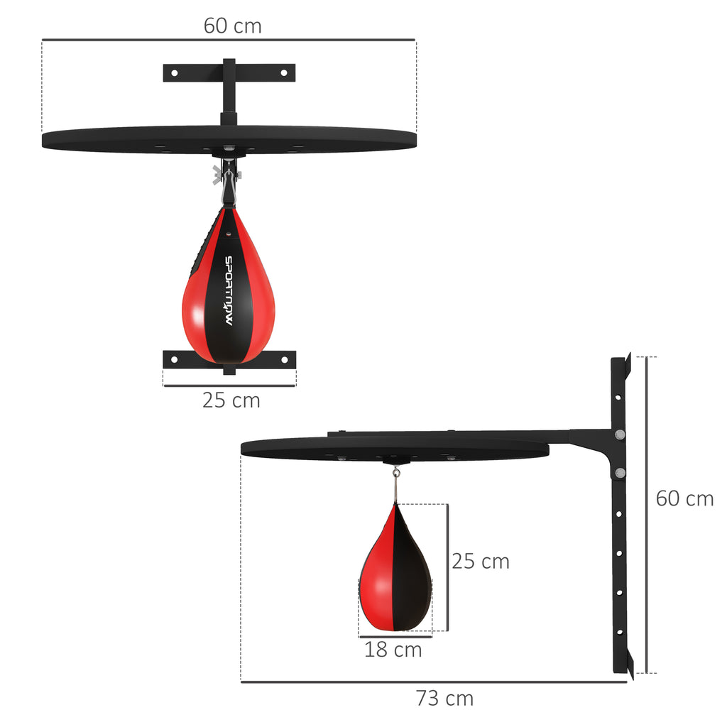 SPORTNOW Wall-Mounted Punching Ball with 360° Rotating Speed Bag and 7 Height Adjustable Heights, Black and Red