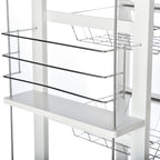 Space-Saving Kitchen Island Cart in Pine Wood, Food Cart with 4 Wheels, Drawer, 3 Pull-Out Baskets, Fruit Bowl, White