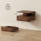 HOMCOM Set of 2 Floating Nightstands with Drawer and Open Shelf, 35x32x22.5 cm, Rustic Brown