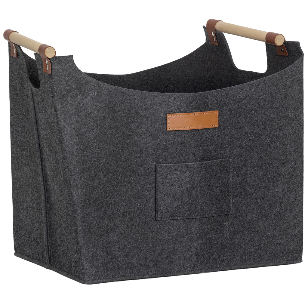 Felt Log Holder with Wooden Handles, 15 kg Capacity, 45 x 32 x 40 cm, Grey