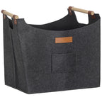 Felt Log Holder with Wooden Handles, 15 kg Capacity, 45 x 32 x 40 cm, Grey