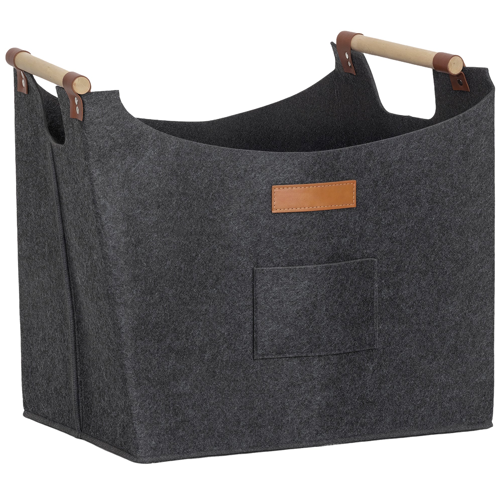 Felt Log Holder with Wooden Handles, 15 kg Capacity, 45 x 32 x 40 cm, Grey